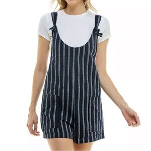Juniors' Lily Rose 2-piece stripe overall  Romper & Tee Set size L